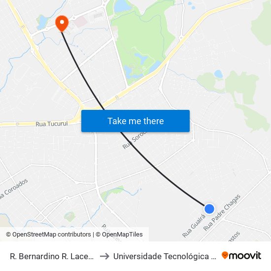 R. Bernardino R. Lacerda, 1382-1478 to Universidade Tecnológica Federal Do Paraná map