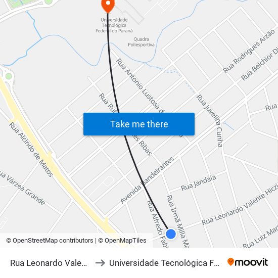 Rua Leonardo Valente Hicz, 472 to Universidade Tecnológica Federal Do Paraná map