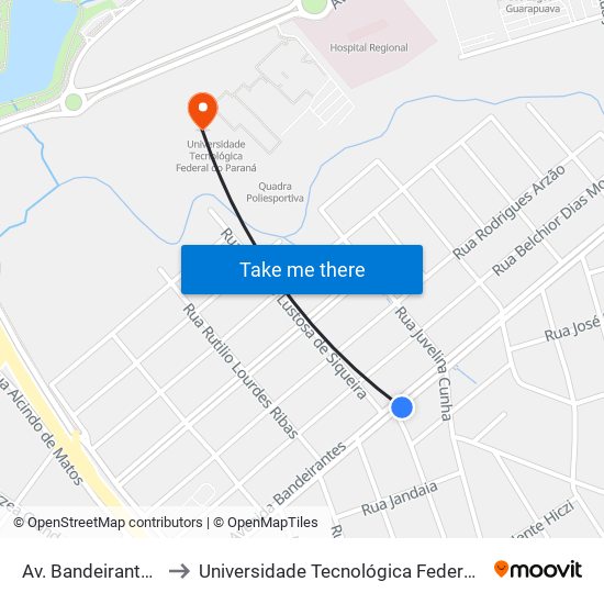 Av. Bandeirantes, 695 to Universidade Tecnológica Federal Do Paraná map