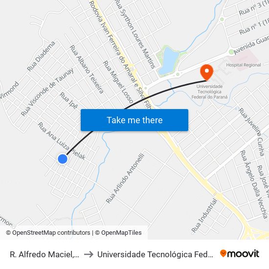 R. Alfredo Maciel, 195-303 to Universidade Tecnológica Federal Do Paraná map