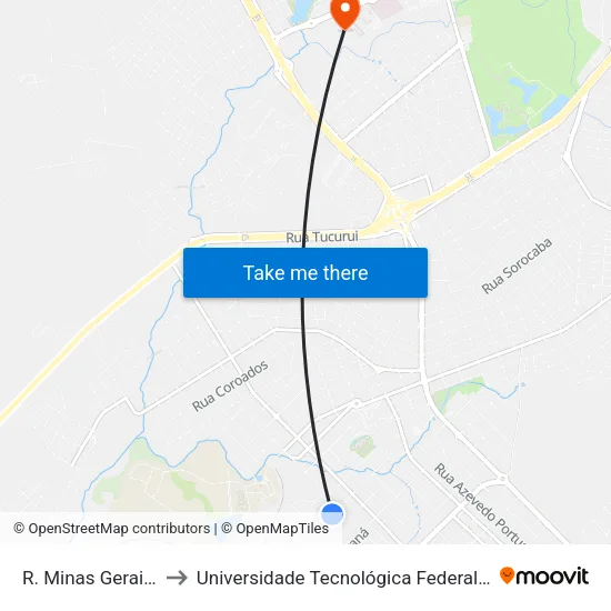 R. Minas Gerais, 825 to Universidade Tecnológica Federal Do Paraná map