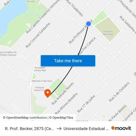 R. Prof. Becker, 2875 (Cemitério Municipal) to Universidade Estadual Do Centro-Oeste map