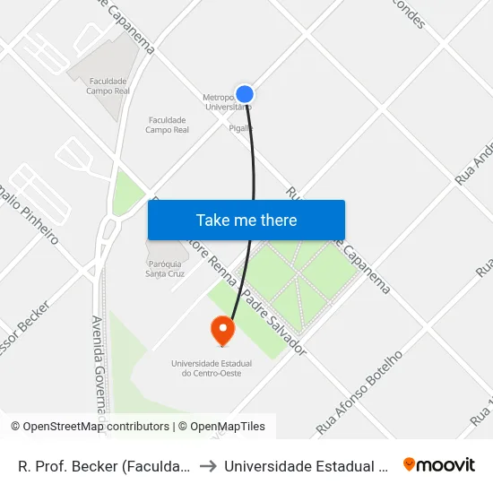 R. Prof. Becker (Faculdade Campo Real) to Universidade Estadual Do Centro-Oeste map