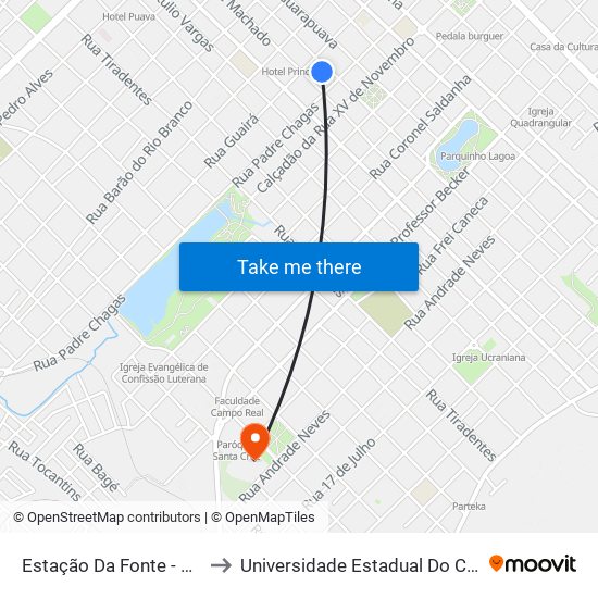 Estação Da Fonte - Embarque to Universidade Estadual Do Centro-Oeste map