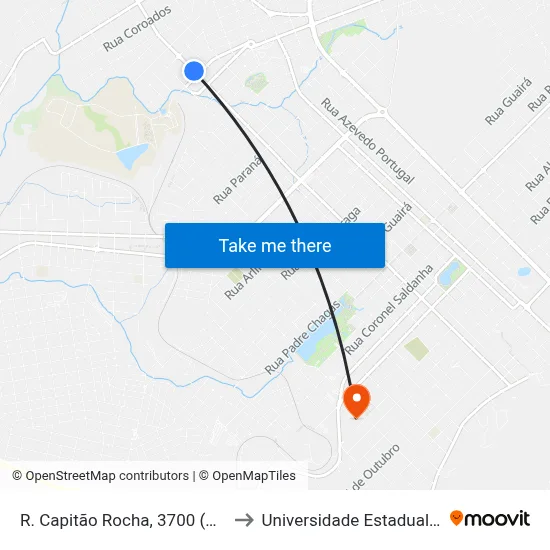 R. Capitão Rocha, 3700 (Mercado São Paulo) to Universidade Estadual Do Centro-Oeste map