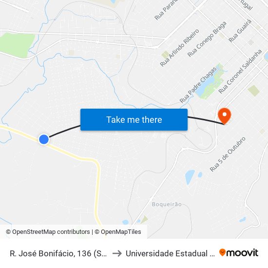 R. José Bonifácio, 136 (Supermix Concreto) to Universidade Estadual Do Centro-Oeste map