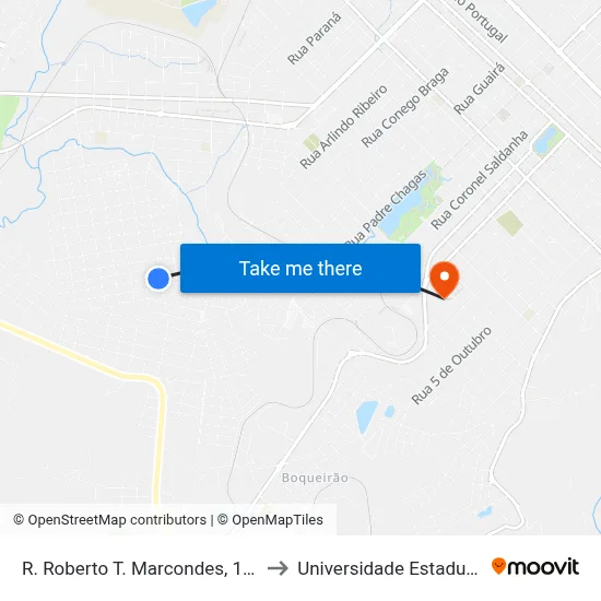 R. Roberto T. Marcondes, 1-91 (Comercial Brasília) to Universidade Estadual Do Centro-Oeste map