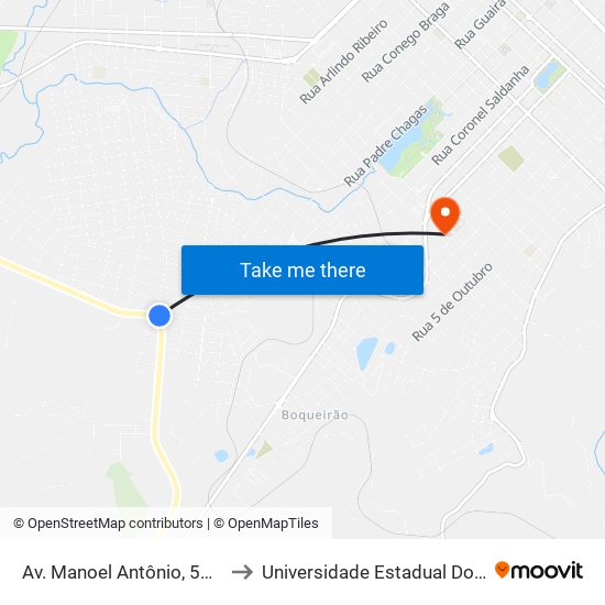 Av. Manoel Antônio, 559 (Posto Bv) to Universidade Estadual Do Centro-Oeste map