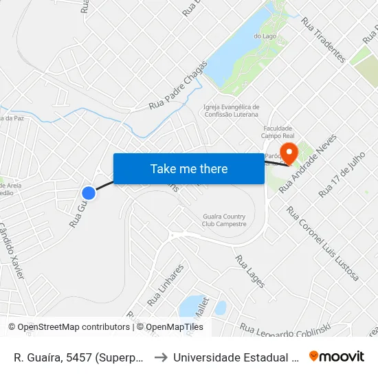 R. Guaíra, 5457 (Superpão Compre Mais) to Universidade Estadual Do Centro-Oeste map