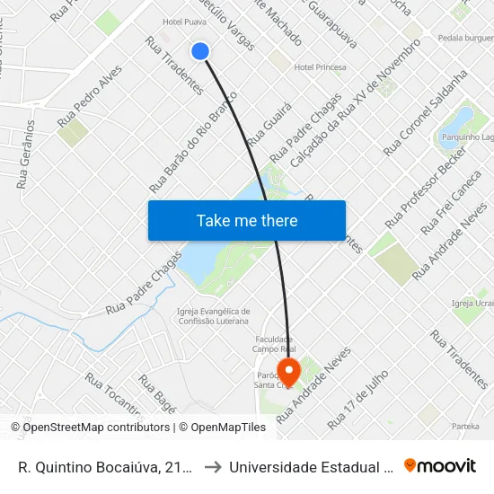 R. Quintino Bocaiúva, 2179 (Colégio Lobo) to Universidade Estadual Do Centro-Oeste map