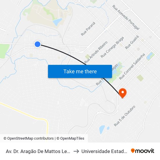 Av. Dr. Aragão De Mattos Leão,1490 (Panific. Prestígio) to Universidade Estadual Do Centro-Oeste map