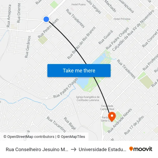Rua Conselheiro Jesuíno Marcondes, 2531 (Havan) to Universidade Estadual Do Centro-Oeste map