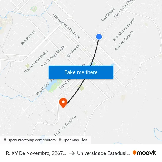 R. XV De Novembro, 2267 (Superpão P. Extra) to Universidade Estadual Do Centro-Oeste map
