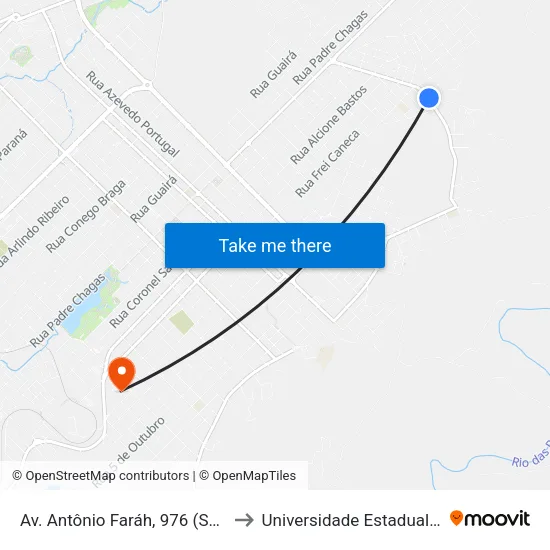 Av. Antônio Faráh, 976 (Sorveteria Gelo Bom) to Universidade Estadual Do Centro-Oeste map