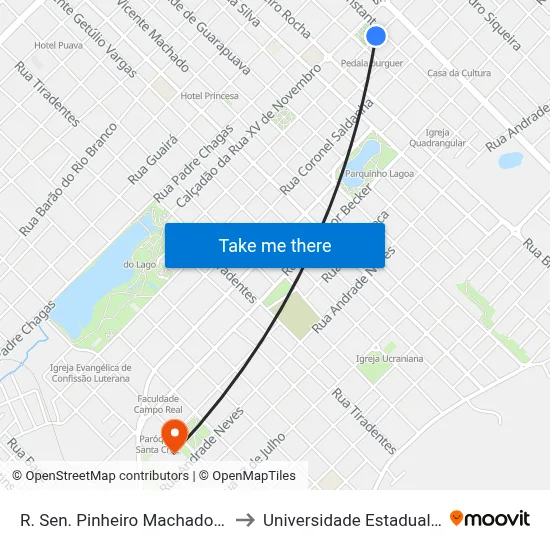 R. Sen. Pinheiro Machado, 1414 (Praça Cleve) to Universidade Estadual Do Centro-Oeste map