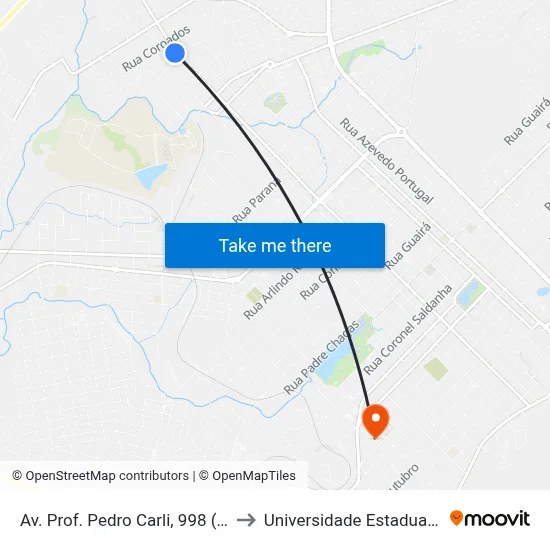Av. Prof. Pedro Carli, 998 (Maravilha Sorvetes) to Universidade Estadual Do Centro-Oeste map