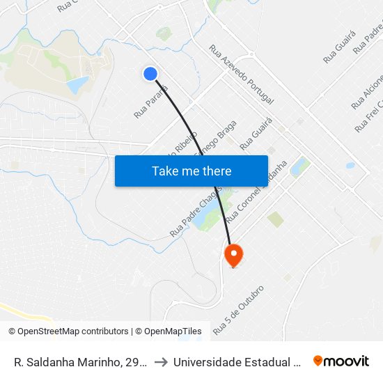 R. Saldanha Marinho, 2999 (Bortolanza) to Universidade Estadual Do Centro-Oeste map