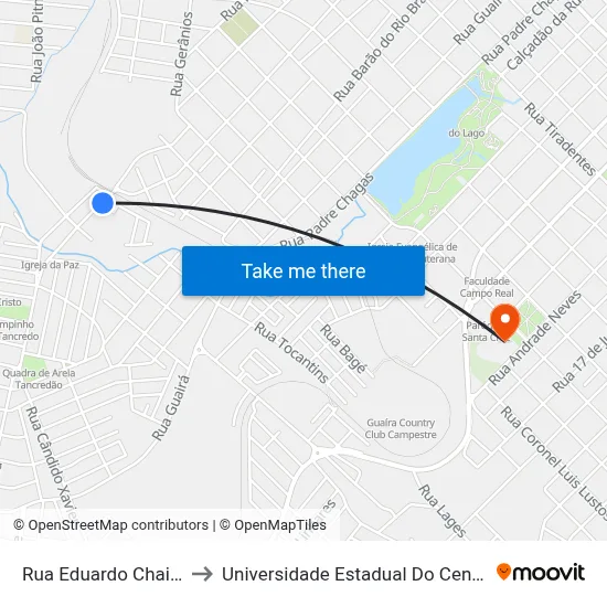 Rua Eduardo Chaia, 715 to Universidade Estadual Do Centro-Oeste map