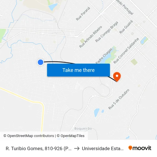 R. Turíbio Gomes, 810-926 (Paróquia Divino Espirito Santo) to Universidade Estadual Do Centro-Oeste map