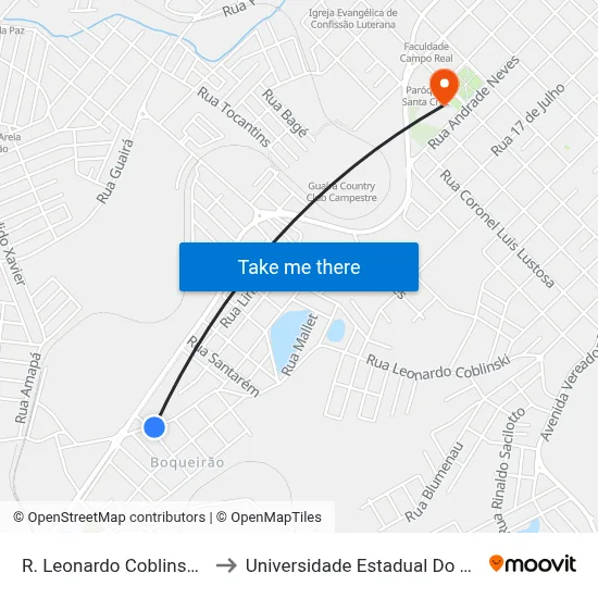 R. Leonardo Coblinski, 881-979 to Universidade Estadual Do Centro-Oeste map