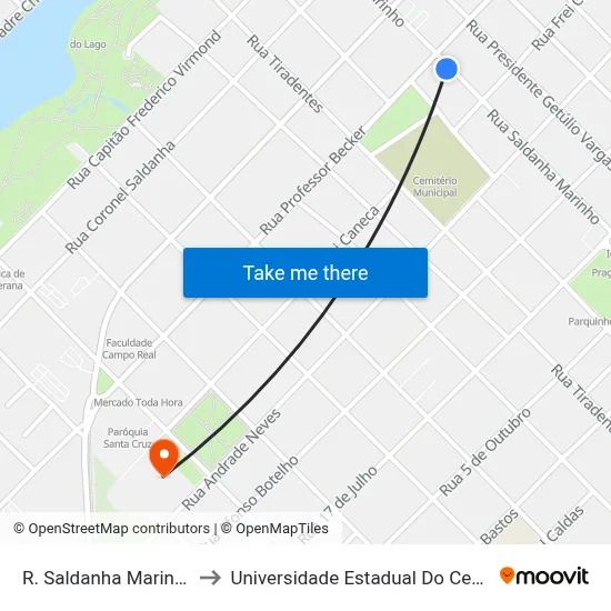 R. Saldanha Marinho, 851 to Universidade Estadual Do Centro-Oeste map