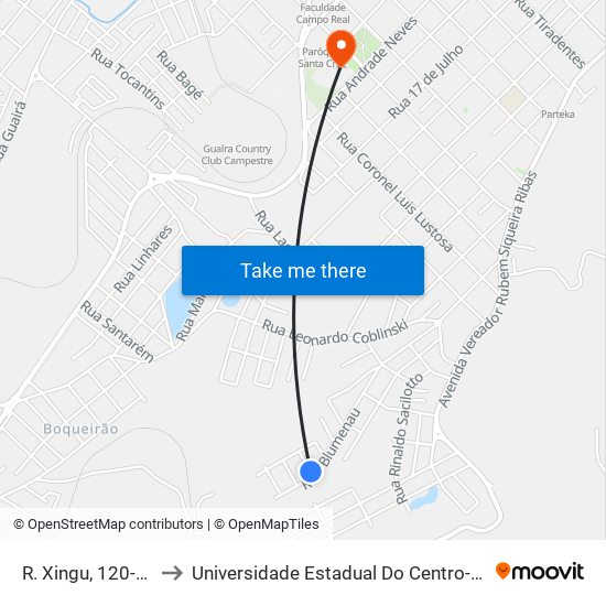 R. Xingu, 120-232 to Universidade Estadual Do Centro-Oeste map