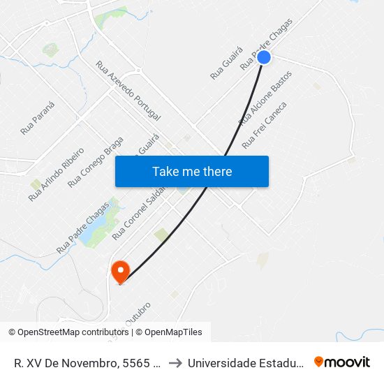 R. XV De Novembro, 5565 (Posto Box Petrobrás) to Universidade Estadual Do Centro-Oeste map