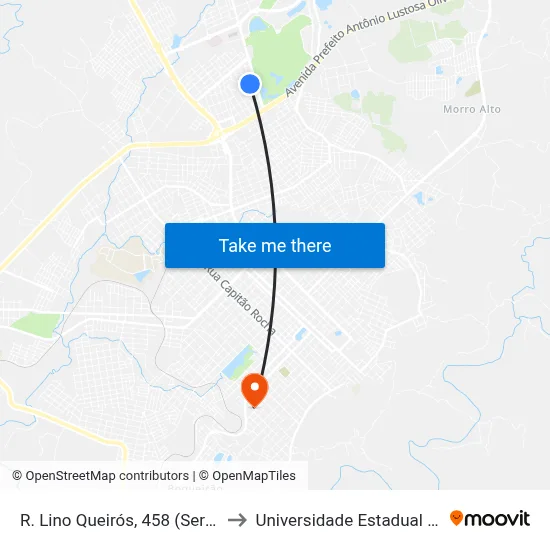 R. Lino Queirós, 458 (Serraria Do Carneiro) to Universidade Estadual Do Centro-Oeste map