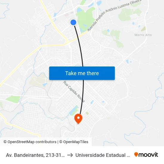 Av. Bandeirantes, 213-311(Retirar Abrigo) to Universidade Estadual Do Centro-Oeste map