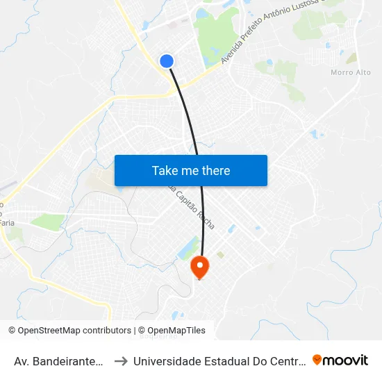 Av. Bandeirantes, 283 to Universidade Estadual Do Centro-Oeste map
