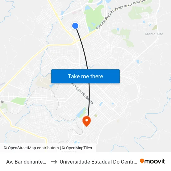 Av. Bandeirantes, 695 to Universidade Estadual Do Centro-Oeste map