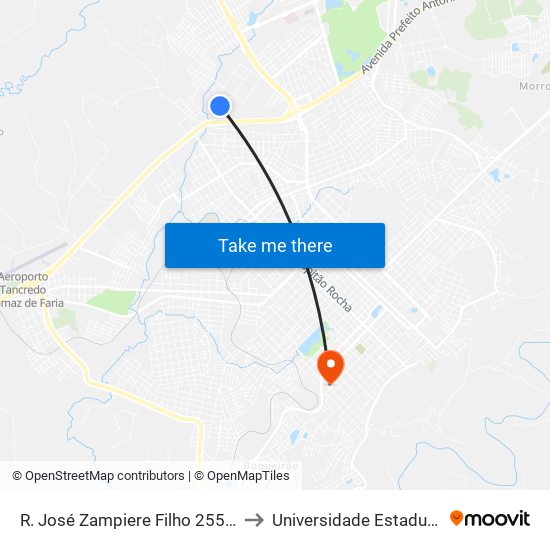 R. José Zampiere Filho 255-325 (Portaria Repinho) to Universidade Estadual Do Centro-Oeste map