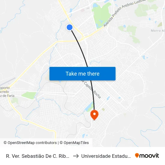 R. Ver. Sebastião De C. Ribas, 201 (Móveis Arúna) to Universidade Estadual Do Centro-Oeste map