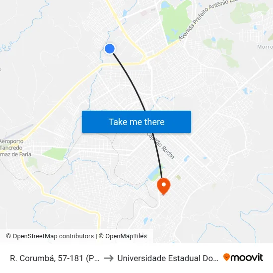 R. Corumbá, 57-181 (Ptte Repinho) to Universidade Estadual Do Centro-Oeste map