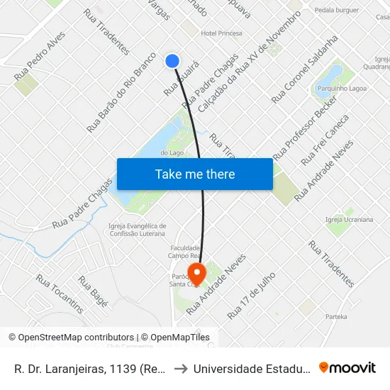 R. Dr. Laranjeiras, 1139 (Restaurante Cheiro Verde) to Universidade Estadual Do Centro-Oeste map