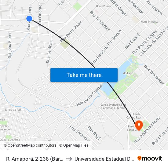 R. Amaporã, 2-238 (Bar Do Argentino) to Universidade Estadual Do Centro-Oeste map