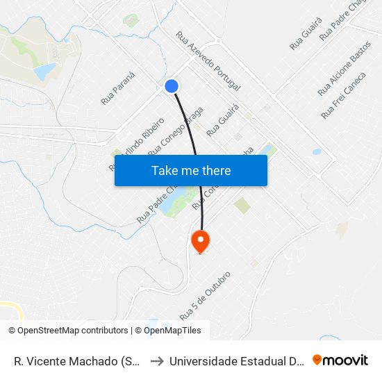 R. Vicente Machado (Superpão Hiper) to Universidade Estadual Do Centro-Oeste map