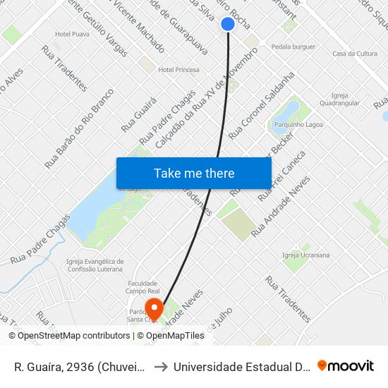 R. Guaíra, 2936 (Chuveirão Das Tintas) to Universidade Estadual Do Centro-Oeste map