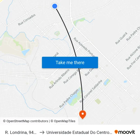 R. Londrina, 94-172 to Universidade Estadual Do Centro-Oeste map