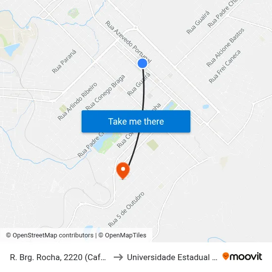 R. Brg. Rocha, 2220 (Cafeteria Cheirin Bão) to Universidade Estadual Do Centro-Oeste map
