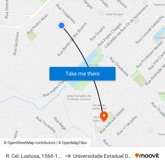 R. Cel. Lustosa, 1566-1678 (Lava Car) to Universidade Estadual Do Centro-Oeste map