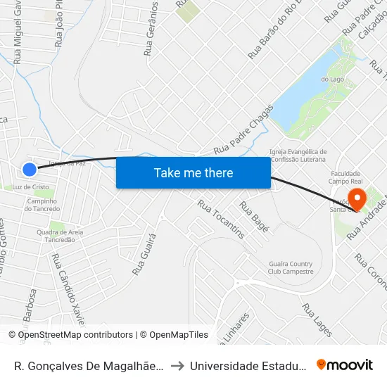R. Gonçalves De Magalhães (Cmei Ayrton Senna) to Universidade Estadual Do Centro-Oeste map