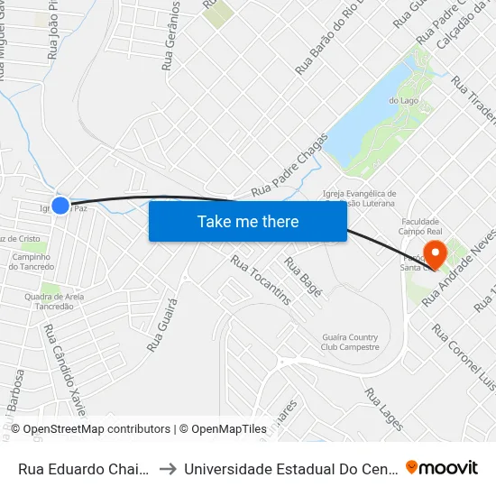 Rua Eduardo Chaia 2866 to Universidade Estadual Do Centro-Oeste map