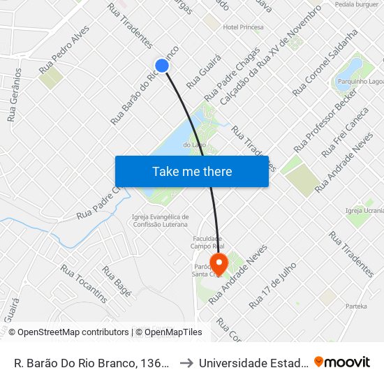 R. Barão Do Rio Branco, 1365 (Antiga Fundação Proteger) to Universidade Estadual Do Centro-Oeste map