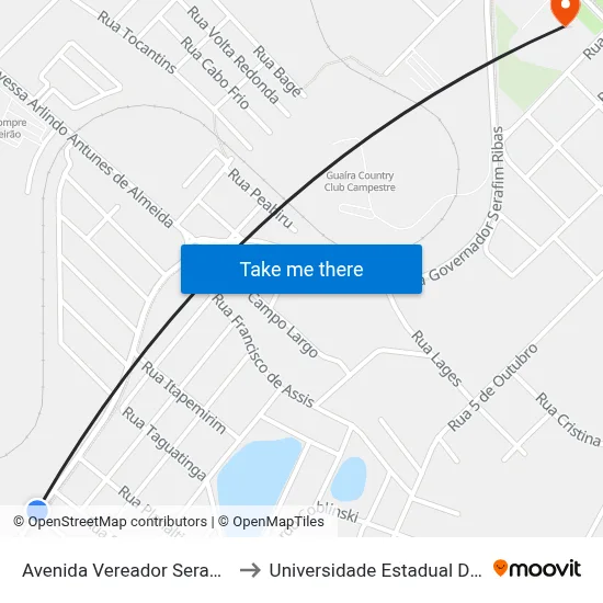 Avenida Vereador Serafim Ribas, 2635 to Universidade Estadual Do Centro-Oeste map