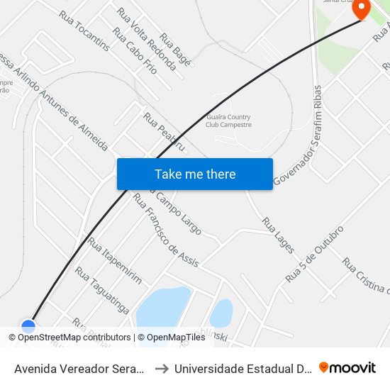 Avenida Vereador Serafim Ribas, 2635 to Universidade Estadual Do Centro-Oeste map