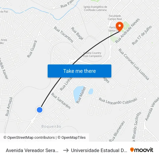 Avenida Vereador Serafim Ribas, 2989 (Marmoraria União) to Universidade Estadual Do Centro-Oeste map