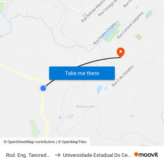 Rod. Eng. Tancredo Benghi to Universidade Estadual Do Centro-Oeste map