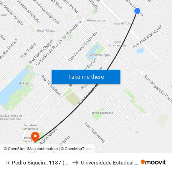 R. Pedro Siqueira, 1187 (Supermercado Mil) to Universidade Estadual Do Centro-Oeste map