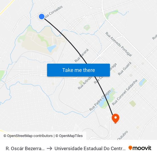R. Oscár Bezerra, 317 to Universidade Estadual Do Centro-Oeste map